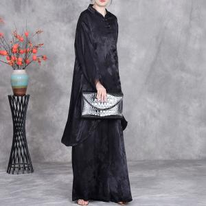Modest Fashion Black Jacquard Tunic with Silk Pants