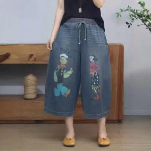 Cute Cartoon Wide Leg Midi Jeans