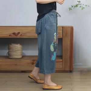 Cute Cartoon Wide Leg Midi Jeans