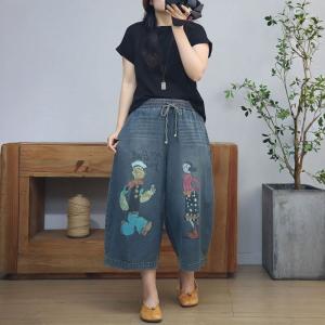 Cute Cartoon Wide Leg Midi Jeans
