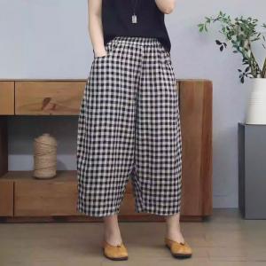 Classic Plaids Comfort Linen Ankle Pants