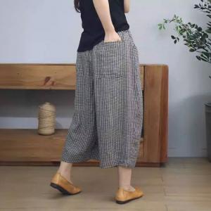 Classic Plaids Comfort Linen Ankle Pants