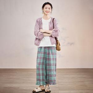 Ruffle Hem Organic Linen Gingham Pants