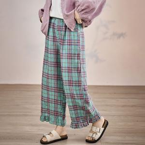 Ruffle Hem Organic Linen Gingham Pants