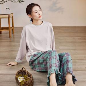 Ruffle Hem Organic Linen Gingham Pants