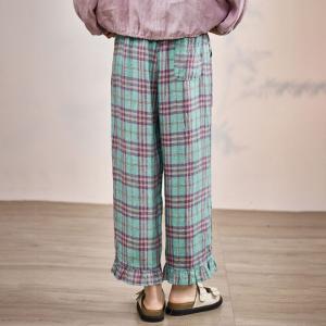 Ruffle Hem Organic Linen Gingham Pants