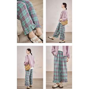 Ruffle Hem Organic Linen Gingham Pants