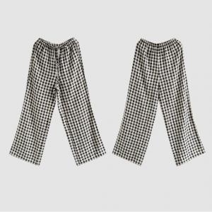 High Waist Casual Black Plaid Linen Wide Leg Pants
