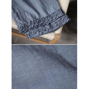Cotton Linen Casual Ruffle Hems Wide Leg Ankle Pants