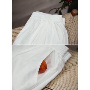 Pleated Hem Cotton Beige Wide Leg Teacher Pants