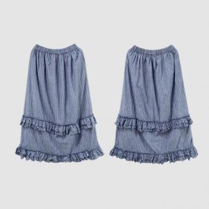 Blue Pinstriped Ruffle Cotton Tiered Skirt