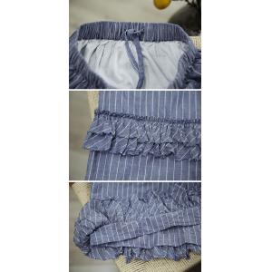 Blue Pinstriped Ruffle Cotton Tiered Skirt