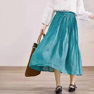 Peacock Blue Organic Ramie Flare A-Line Skirt