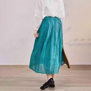 Peacock Blue Organic Ramie Flare A-Line Skirt