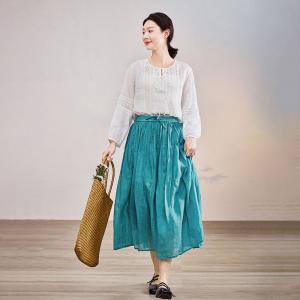 Peacock Blue Organic Ramie Flare A-Line Skirt