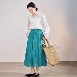 Peacock Blue Organic Ramie Flare A-Line Skirt
