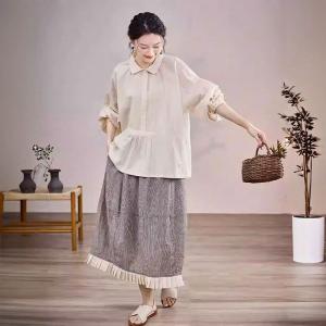 Ruffled Edges Gray Cotton Linen Bud Skirt