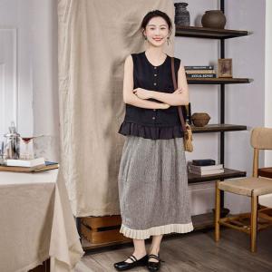 Ruffled Edges Gray Cotton Linen Bud Skirt