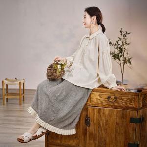 Ruffled Edges Gray Cotton Linen Bud Skirt