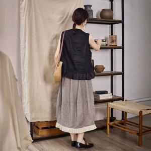 Ruffled Edges Gray Cotton Linen Bud Skirt