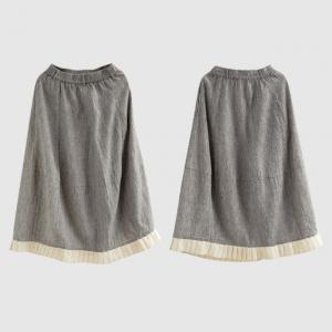 Ruffled Edges Gray Cotton Linen Bud Skirt