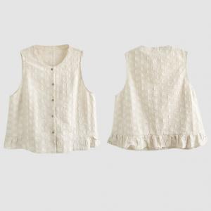 White Patchwork Cotton Linen Ruffled Waistcoat