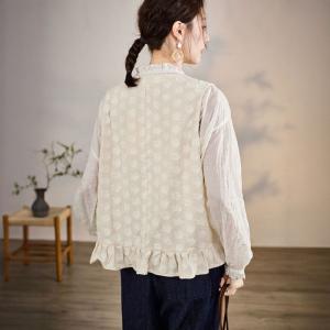 White Patchwork Cotton Linen Ruffled Waistcoat