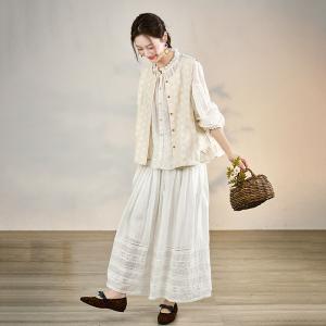 White Patchwork Cotton Linen Ruffled Waistcoat