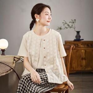 White Patchwork Cotton Linen Ruffled Waistcoat