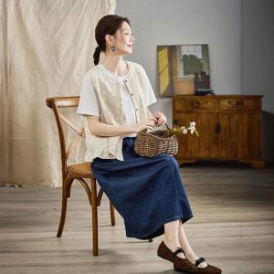 White Patchwork Cotton Linen Ruffled Waistcoat