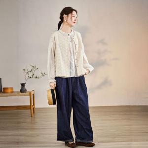 White Patchwork Cotton Linen Ruffled Waistcoat