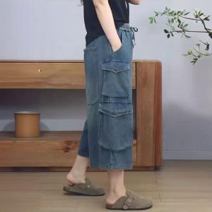 Casual Wide Leg Mid-Calf Cargo Jeans