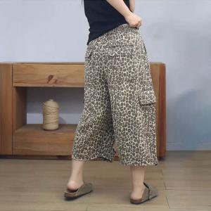 Side Flap Pocket Wide Leg Leopard Ripped Jeans