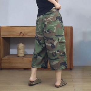 Versatile Wide Leg Ripped Camouflage Jeans