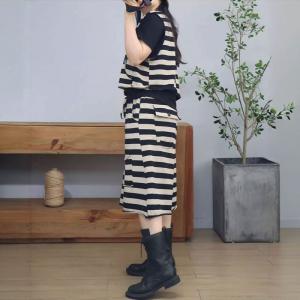 Causal Striped Tank Top with Cotton Wide Leg Pants