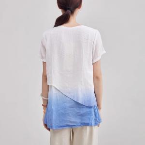 Comfy Ramie Summer Tie Dye Tunic Blouse