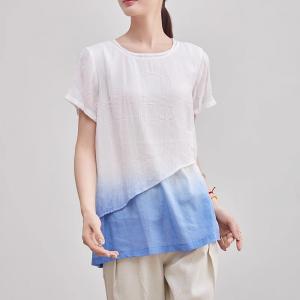 Comfy Ramie Summer Tie Dye Tunic Blouse