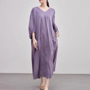 Muslim Style Plus Size Linen Purple Dress