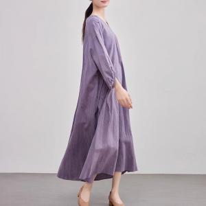 Muslim Style Plus Size Linen Purple Dress