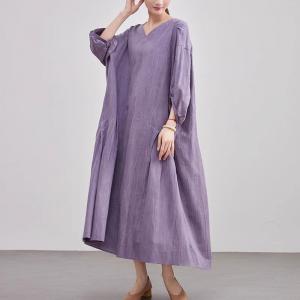 Muslim Style Plus Size Linen Purple Dress