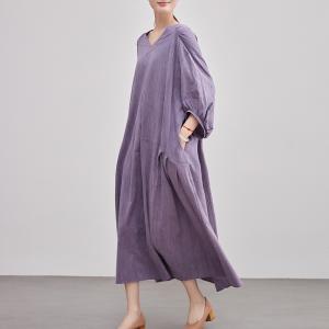 Muslim Style Plus Size Linen Purple Dress