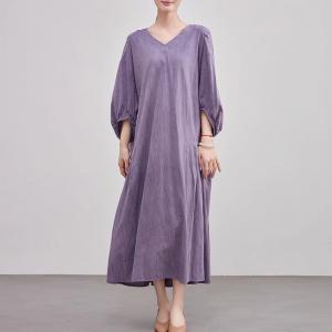 Muslim Style Plus Size Linen Purple Dress