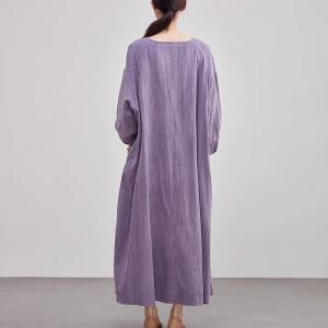 Muslim Style Plus Size Linen Purple Dress
