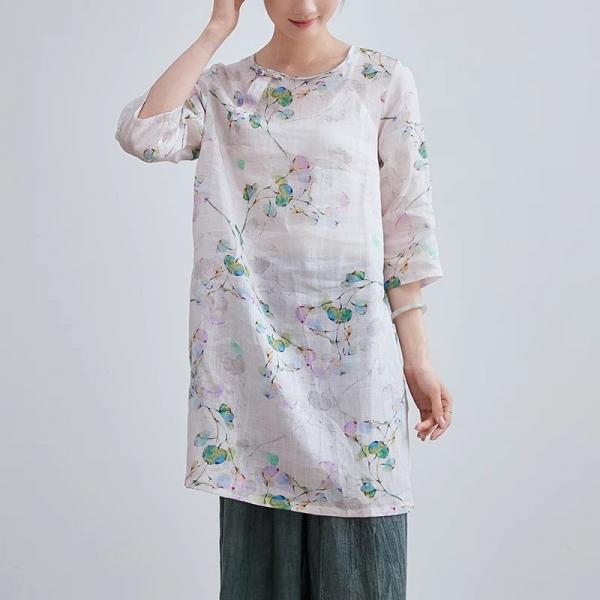 Comfort Ramie Printed Pastel Tunic Blouse