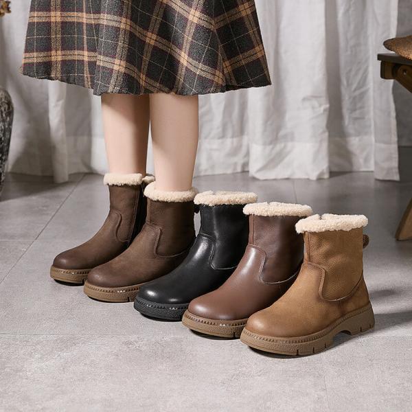 Warm Lining Cowhide Leather Winter Boots