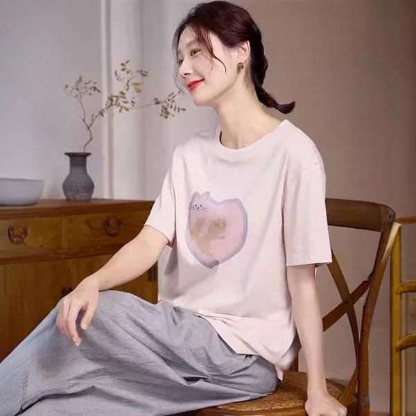 Lovely Cartoon Cat Pink Oversized T-shirt