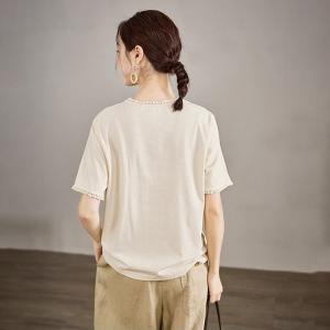 Lace Hem Summer Apricot Casual T-shirt