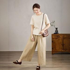 Lace Hem Summer Apricot Casual T-shirt