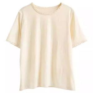 Lace Hem Summer Apricot Casual T-shirt