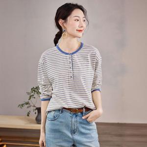 Horizontal Stripes Long Sleeves Comfort T-shirt